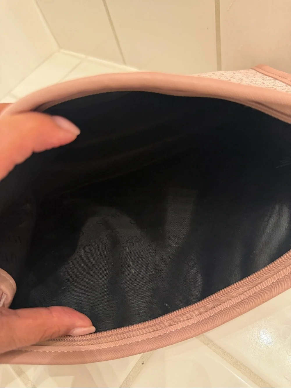 GUESS Pink Monogram Cosmetic Travel Pouch Duo